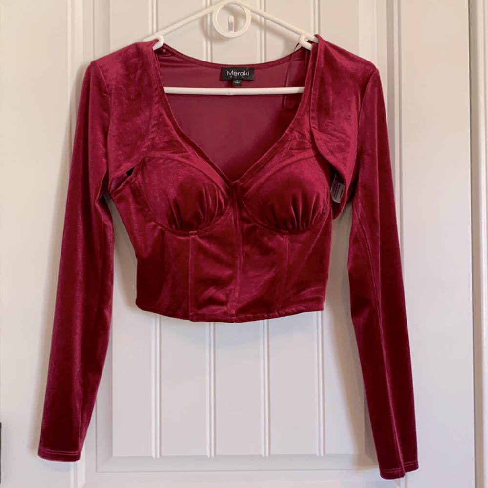 Meraki Red Cropped Top 2 Piece Women